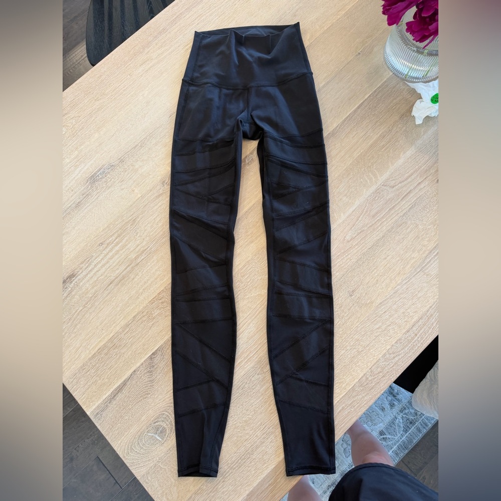 Lululemon Wunder Under Tech Mesh Cutouts 4 Black High-Waist Mesh Panel Leggings